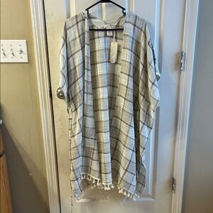 Plaid Kimono Cardigan with Tassels